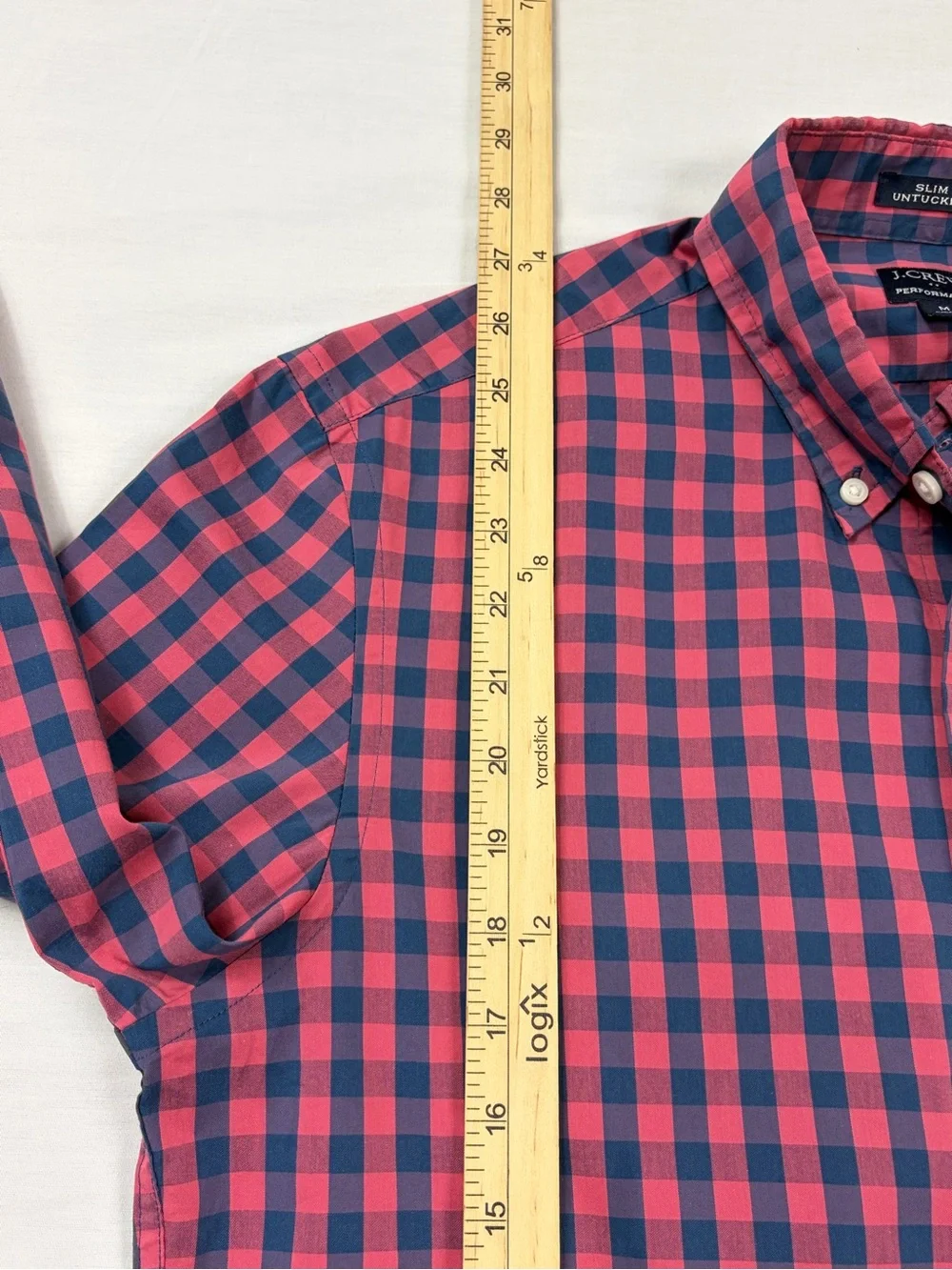 J.Crew Performance Slim Untucked Navy Red Gingham Plaid Button Down Shirt M